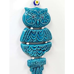 Şık Tasarımlı Turkuaz Baykuş Duvar Süsü Nazarlık 13x30