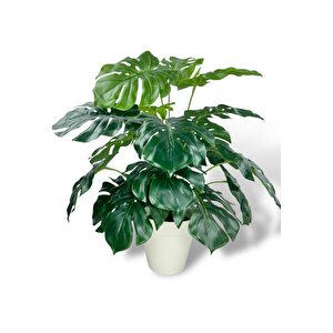 Yapay Çiçek Krem Saksıda Monstera Deve Tabanı Yeşil Doğal Dokulu 18dal 50cm Salon Çiçeği Yapay Bitki