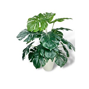 Yapay Çiçek Krem Saksıda Monstera Deve Tabanı Yeşil Doğal Dokulu 18dal 50cm Salon Çiçeği Yapay Bitki