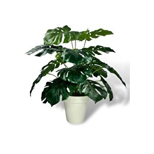 Yapay Çiçek Krem Saksıda Monstera Deve Tabanı Yeşil Doğal Dokulu 18dal 50cm Salon Çiçeği Yapay Bitki