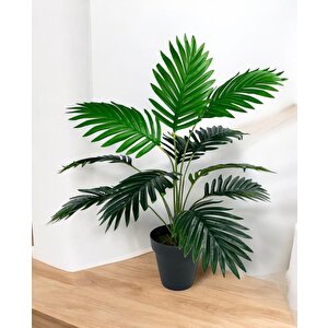 Yapay Ağaç Salon Bitkisi Areka Palmiye Siyah Saksıda 60cm 12 Yaprak Plastik