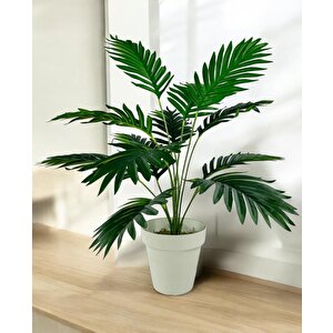 Yapay Ağaç Salon Bitkisi Areka Palmiye Krem Saksıda 60cm 12 Yaprak Plastik
