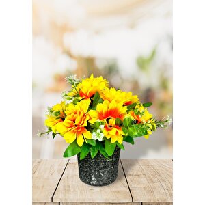 Yapay Çiçek Gri Seramik Saksıda Ay Çiçeği Sunflower 30cm