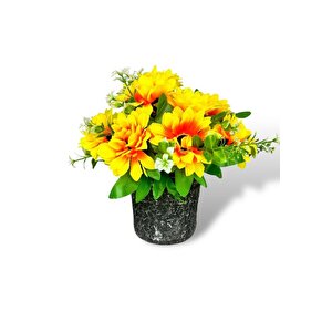 Yapay Çiçek Gri Seramik Saksıda Ay Çiçeği Sunflower 30cm