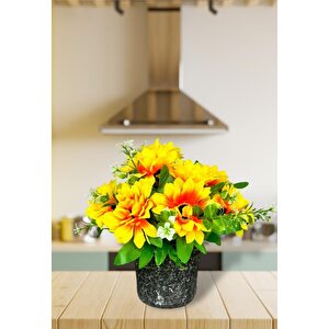 Yapay Çiçek Gri Seramik Saksıda Ay Çiçeği Sunflower 30cm