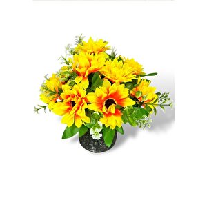 Yapay Çiçek Gri Seramik Saksıda Ay Çiçeği Sunflower 30cm