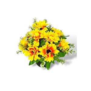 Yapay Çiçek Gri Seramik Saksıda Ay Çiçeği Sunflower 30cm