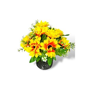 Yapay Çiçek Gri Seramik Saksıda Ay Çiçeği Sunflower 30cm