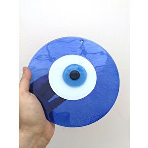 Büyük Boy Cam Nazarlık Nazar Boncuğu Lüks Kalite 20 Cm Çap El Işi Lacivert Mavi Göz