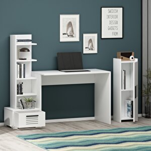 Assi̇mo Ki̇taplikli,rafli Çalişma Masasi (p-t) Beyaz-Beyaz Beyaz