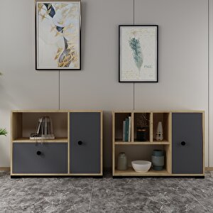 Avonna 3 Kapakli,rafli Ki̇taplik Safi̇rmeşe-antrasi̇t