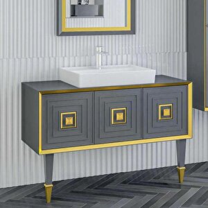 Denko Hazel 120 Cm Mdf Antrasit Gri Banyo Dolabı Alt Modül Ve Lavabo