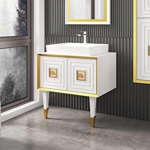 Denko Hazel 80 Cm Mdf Beyaz Banyo Dolabı Alt Modül Ve Lavabo
