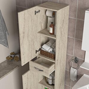 Selin 2 Kapak 1 Çekmeceli Banyo Boy Dolabı Traverten