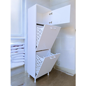 Azzuri̇ Furniture Çamaşır Sepetli Banyo Dolabı 2 Sepetli Çok Amaçlı Dolap Beyaz