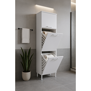 Azzuri̇ Furniture Çamaşır Sepetli Banyo Dolabı 2 Sepetli Çok Amaçlı Dolap Beyaz