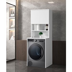 Çamaşır Makinesi Üstü Banyo Dolabı Rafı Kapaklı