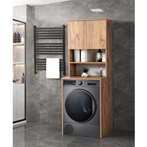Çamaşır Makinesi Üstü Banyo Dolabı Rafı Kapaklı