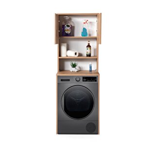 Çamaşır Makinesi Üstü Banyo Dolabı Rafı Kapaklı