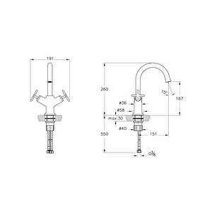 Origin Classic A4288425 Çift Kumandalı Lavabo Bataryası, Fırçalı Altın