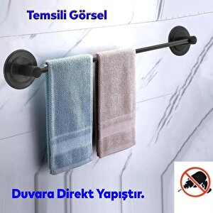 Banyo Lavabo Mutfak Yapışkanlı Bez Havlu Standı Askısı Paslanmaz Metal Siyah Uzun Bez Havluluk
