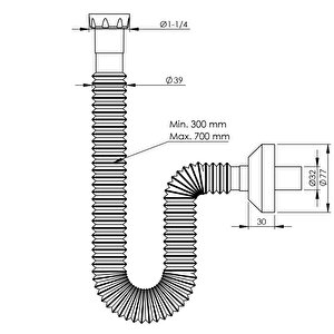 Pis Su Çıkış Borusu Metal Somonlu  -pop Up Metal Sifonlar Için - 32 Mm Çıkış Ucu -süzgeç Hariç-metal Somunlu