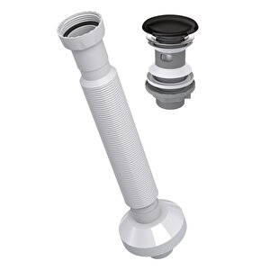 Pop-up Sifon, Siyah Seramik Başlıklı ,taşma Deliksiz,  (1 -1/4) , Pis Su Çıkış Borusu Dahil -set 2 Parça