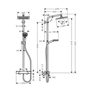 Hansgrohe Crometta E Duş Kolonu 240 1 Jet, Banyo Termostatı Ile 27298000