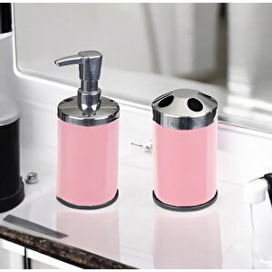 Paslanmaz Set Üstü Sıvı Sabunluk Ve Diş Fırçalık Set Pembe