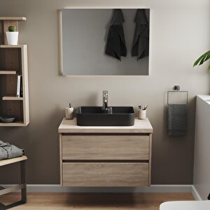 Mestola  Tezgah Üstü Lavabo Batarya Delikli, 50x35 Cm. ,mat Siyah
