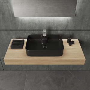 Aqua Bagno Mestola  Tezgah Üstü Lavabo Batarya Delikli, 50x35 Cm. ,mat Siyah