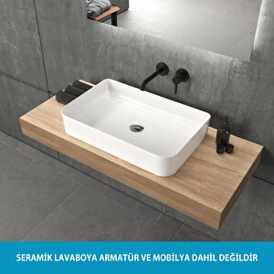 Mestola  Tezgah Üstü Kare Çanak Lavabo Batarya Deliksiz 38x 60 Cm Beyaz