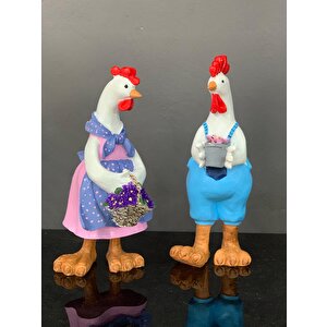İki̇li̇ Tavuk Horoz Bahçe Dekoru Bd389-1