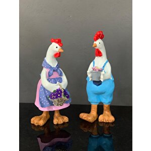 İki̇li̇ Tavuk Horoz Bahçe Dekoru Bd389-1