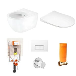 Hill Vortex (yeni Yıkama Sistemi) Kanalsız Asma Klozet + Slim Kapak + Vitra Gömme Rezervuar Set