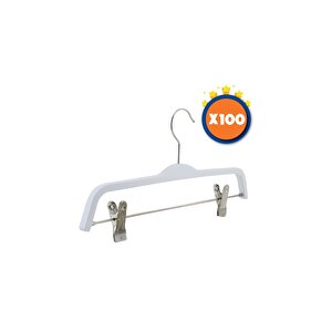 Ahşap Askı Mandallı Pantolon Etek Askısı Beyaz Renk 100 Adet