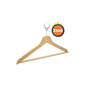 Ahşap Barlı Çalınmaz Otel Kancalı Elbise Askısı Naturel Renk 100 Adet&metal Halka Dahil
