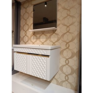 Baklava 80 Cm Banyo Dolap Seti̇    Lavabo  Ayna Dahi̇l % Mdf Monte Ürün