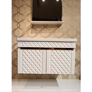 Baklava 80 Cm Banyo Dolap Seti̇    Lavabo  Ayna Dahi̇l % Mdf Monte Ürün