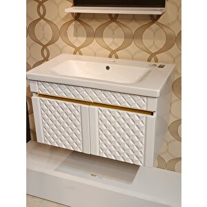 Baklava 80 Cm Banyo Dolap Seti̇    Lavabo  Ayna Dahi̇l % Mdf Monte Ürün