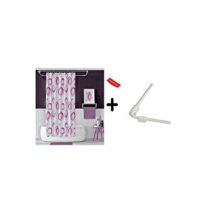 Banyo Perdesi 4954 P 2x110x200, Perde Borusu Askı Aparatı Köşe Boru Beyaz Hediyeli, Duş Perdesi Seti
