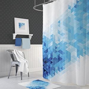 Tropik Blues Squares Banyo Duş Perdesi Tek Kanat 180x200