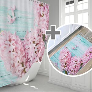 Lilac Banyo Paspas Ve Tek Kanat Duş Perdesi 1x180x200 Set
