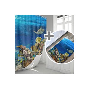 Aquarium Banyo Paspas Ve Tek Kanat Duş Perdesi 1x180x200 Set