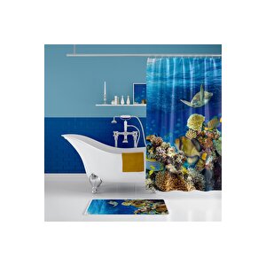 Aquarium Banyo Paspas Ve Tek Kanat Duş Perdesi 1x180x200 Set