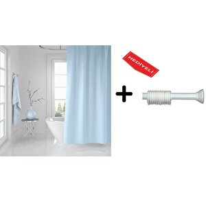 Banyo Duş Perdesi 0010 Mavi 120x200 Perde Borusu Askı Aparatı 90x130 Hediyeli