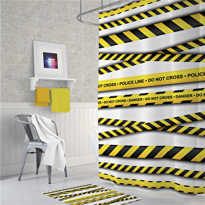 Tropik Police Line Banyo Duş Perdesi Tek Kanat 1x180x200