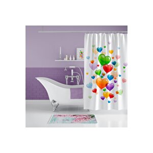 Zethome Heart Ballons Banyo Paspas Ve Tek Kanat Duş Perdesi 1x180x200 Set