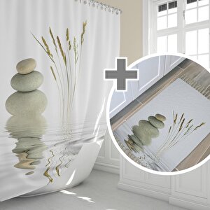 Zethome Stone And Reed Banyo Paspas Ve Tek Kanat Duş Perdesi 1x180x200 Set