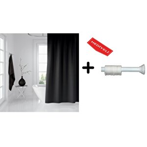 Banyo Duş Perdesi Siyah 120x200 Perde Borusu Askı Aparatı 90x130 Hediyeli